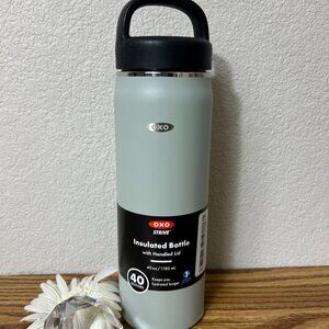 OXO Strive 40oz Insulated Water Bottle Grey Handled Lid (Small Dent See Pics)